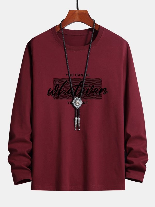 Long Sleeve Slogan Print Cotton T-Shirt