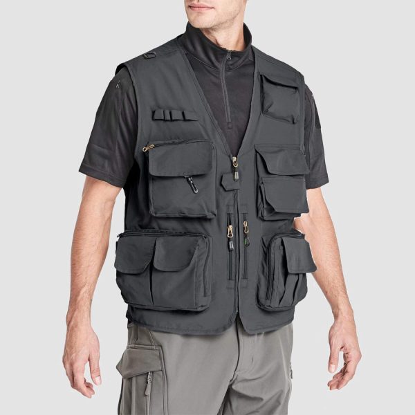 6bc1d7c4a7d43182c32acbd30ff396af224295c260aec3e496befe85140a67b8.jpg Men's Outerwear Vests Mesh Sleeveless Outdoor Work Vest with Multi Pockets Cargo Waistcoat Fishing
