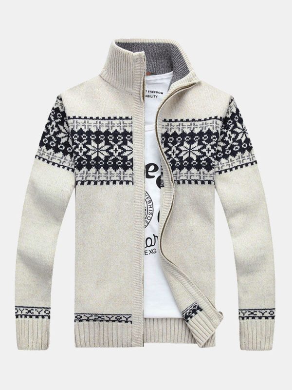 6c62f0e9463a6d808b9d76dd72024fc8110538fabc37498affe8069275f94b54.jpg Christmas Geometric Print Zip Up Sweater