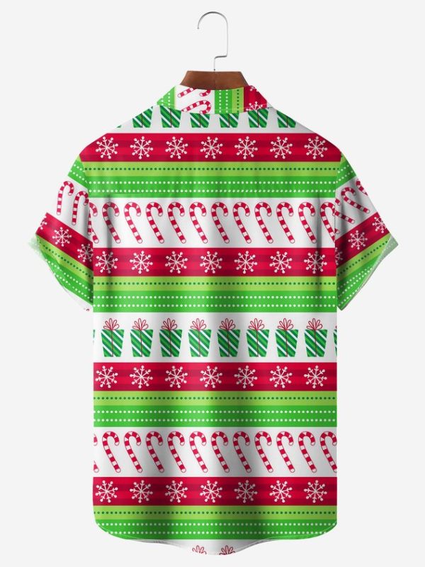 Christmas Big Foot Chest Pocket Short Sleeve Casual Shirt