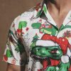Men's Christmas Dinosaur Print Short Sleeve Hawaiian Shirt with Chest Pocket