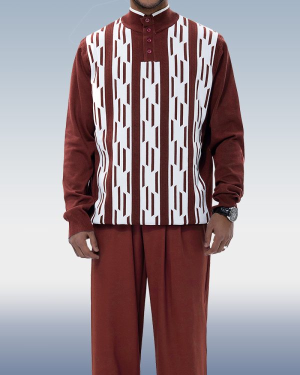 Suitmens Brown Knitted Walking Suit Long Sleeve Suit