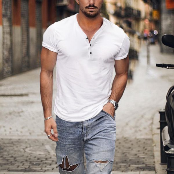72442a8741a08bfe401b720e51fb8f42f9426b6b55fe6fd3f5bf5bafa75b87a8.jpg Solid Color Casual Breathable Henley T-Shirt