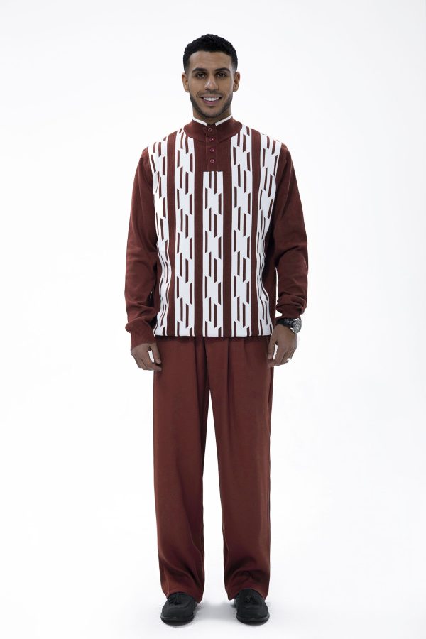 Suitmens Brown Knitted Walking Suit Long Sleeve Suit