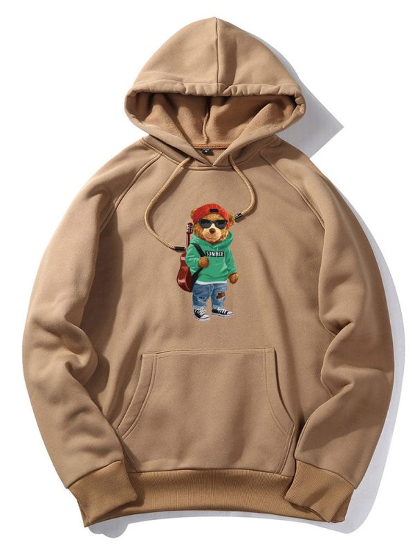 Guitar Bear Print Hoodie