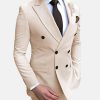 Elegant Plain Lapel Collar Double Breasted Blazer & Pants 2Pcs Set