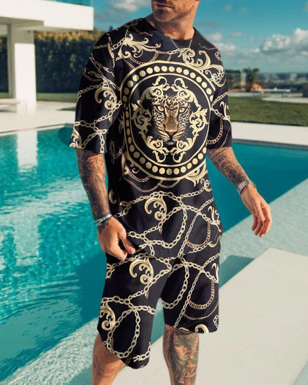 Suitmens Men's Fashion Print Shorts Set 107