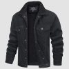 Men's Corduroy Jacket Sherpa Lined Cargo Jackets Cotton Turn Down Collar Winter Warm Casual Work Coat with 5 Pockets