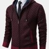 Diamond Pattern Zip Hooded Sweater