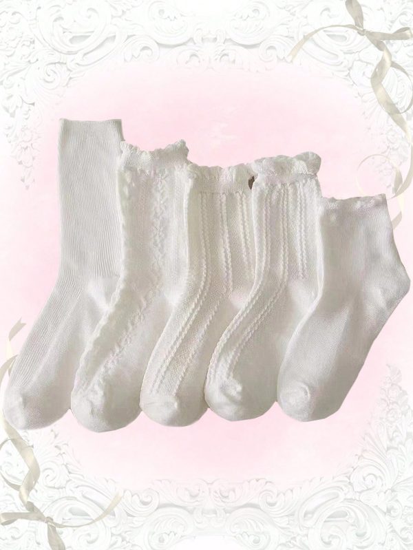 Kawaii 3pairs Women Random Version Solid Crew Socks