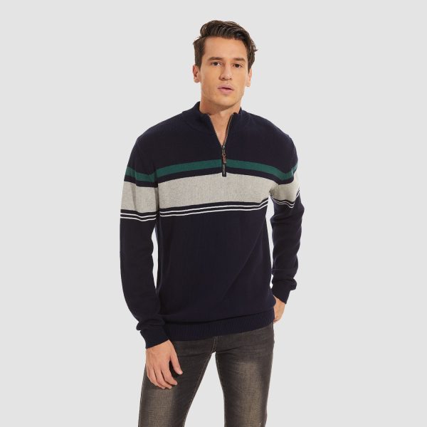 86fbe9b388ae4a9a901d63053cf1df5ec730532eeb75ff5b3536691c62cc0b28.jpg Men's Sweater Half Zipper Turtleneck Warm Pullover Slim Fit Casual Comfortable Striped Knitted Sweaters