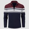 889903f6e104f9f7e2e496ed5526a23f2c3ee368e2352f6645b3ebd11d9994e0.jpg Men's Sweater Half Zipper Turtleneck Warm Pullover Slim Fit Casual Comfortable Striped Knitted Sweaters
