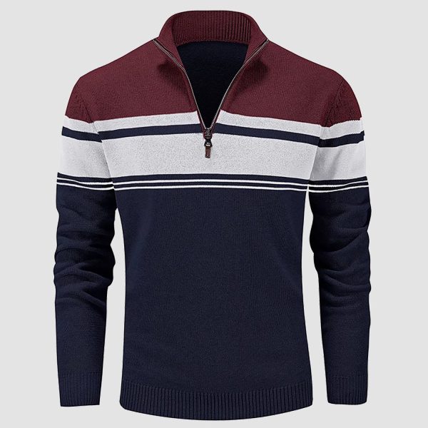 889903f6e104f9f7e2e496ed5526a23f2c3ee368e2352f6645b3ebd11d9994e0.jpg Men's Sweater Half Zipper Turtleneck Warm Pullover Slim Fit Casual Comfortable Striped Knitted Sweaters