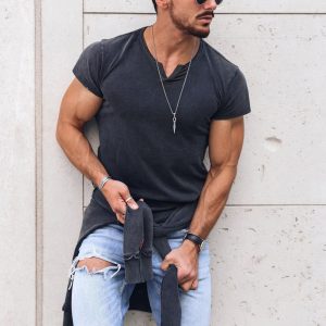 935a2011686c140a37a108a5f3aa12fa045d883c9dc0233ec0c5669cbf317799.jpg Men's V-neck Solid Color Breathable T-Shirt Casual Retro Outdoor Motorcycle Top