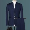 Business Plain Mock Neck Button Front Blazer & Pants Set