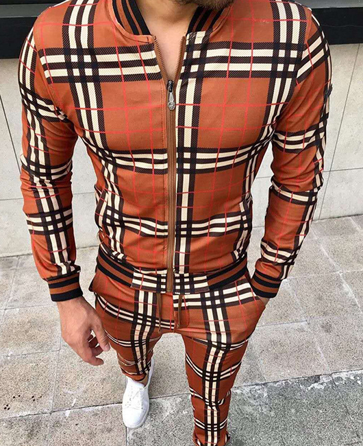 9f4a73bd9cb991cc8dc61b62b0a36b044280240dd969837e7c927e8b621cc7d4.jpg Casual Plaid Print Zipper Long Sleeve Coat & Pants 2Pcs Set