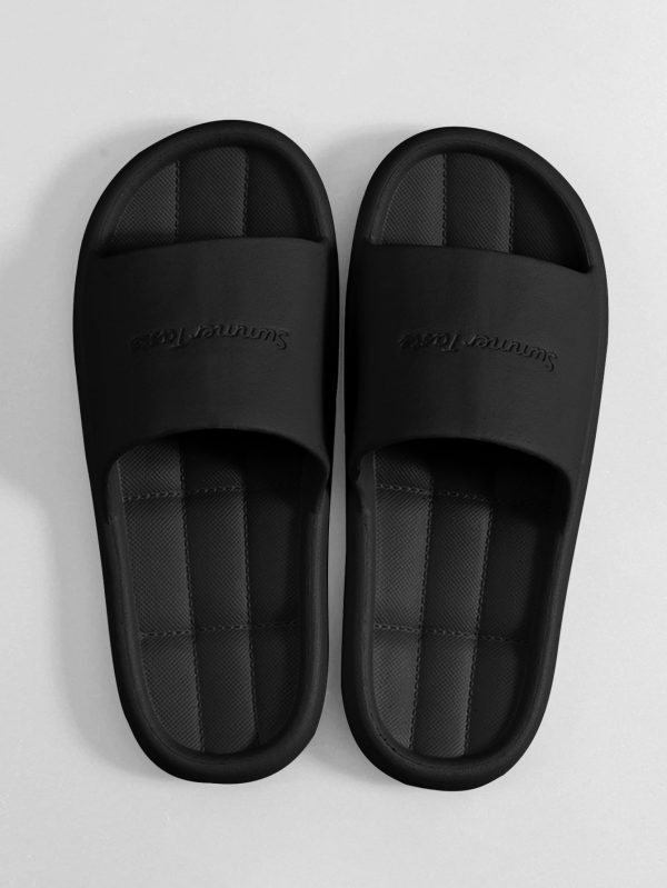 9fd141dbbb20f7e8034237091ca60fcf62d7711e7ff189464c535fadd97682ec.jpg Cool Black Slippers For Women, Letter Embossed Slides