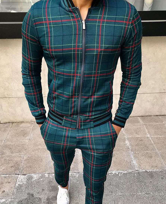 a045f5789bd7c7b77ddba55105ed00ad0455e7756280c130454368bcde605e11.jpg Casual Plaid Print Zipper Long Sleeve Coat & Pants 2Pcs Set