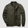 Men's Cotton Cargo Jackets Stand Collar Lightweight Tactical Jacket Windbreaker 4 Pockets