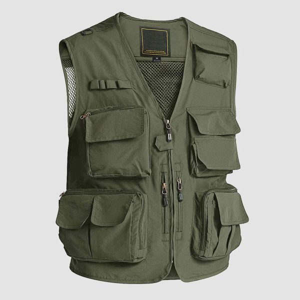 ae7eb690a0de285005a5c64326354e82a8b32f32d0204406ecfa77efde26d351.jpg Men's Outerwear Vests Mesh Sleeveless Outdoor Work Vest with Multi Pockets Cargo Waistcoat Fishing