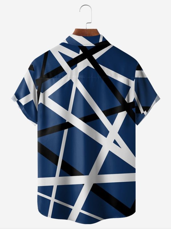 Geometric Lines Chest Pocket Short Sleeve Casual Shirt