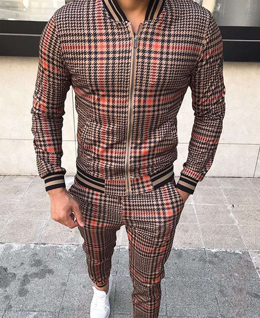 b1522ae45d8f1b5d8703f0359f84413bc501f759d40a629426c454cba915a0c1.jpg Casual Plaid Print Zipper Long Sleeve Coat & Pants 2Pcs Set
