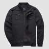 Men's Casual Jacket Lightweight Tactical Cargo Jackets Stand Collar Combat Jacket