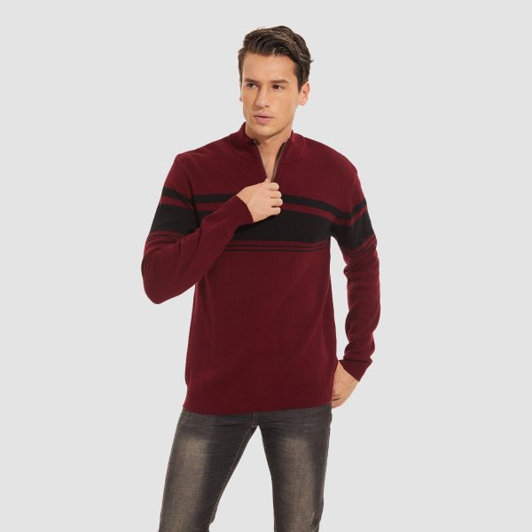 b48a0ec4a7e6228dd3dec2880bf6d38e0334c42bc94c4d21adb4d851787897e4.jpg Men's Sweater Half Zipper Turtleneck Warm Pullover Slim Fit Casual Comfortable Striped Knitted Sweaters