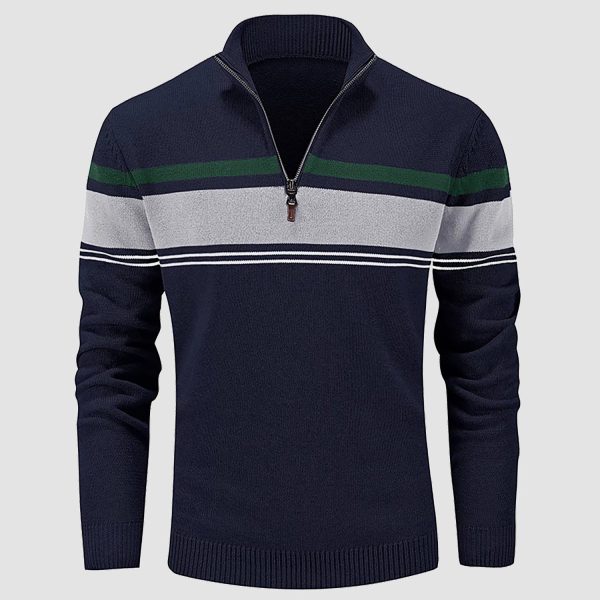 b6492bfdf96e89cb712a09bd3fe68ce28a3ad19b75cf4c80f491ebb45dc5273c.jpg Men's Sweater Half Zipper Turtleneck Warm Pullover Slim Fit Casual Comfortable Striped Knitted Sweaters