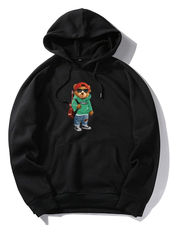 Guitar Bear Print Hoodie