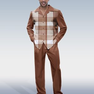 bc09d26c3a4760bb2858cc4276fec5afc6a4a98c4b59281aa8fd145d4e66461d.jpg Brown Plaid Long Sleeve Shirt Walking Set
