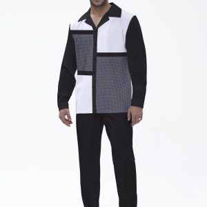 c32a9be8380a1f687cbcfc96e54e12e602a7686eda4ec3bb9ccede07f56813b6.jpg Color Block Plaid Long Sleeve Walking Suit 001