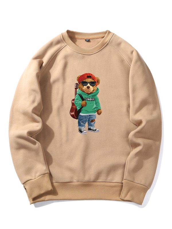 Guitar Bear Print Raglan Sleeves Sweatshirt