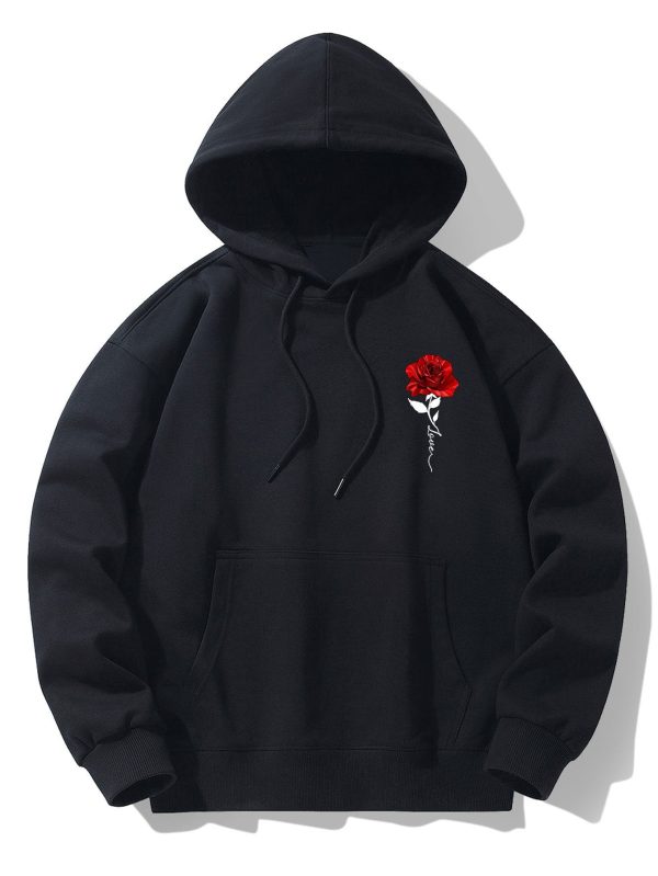 Rose Print Cotton Blend Hoodie & Jogger Pants