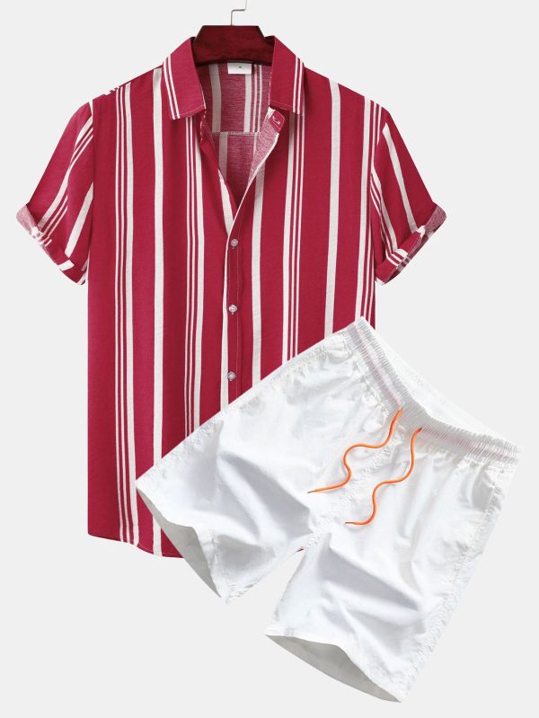 c9eb6b66368d47088ce5cbf88b60bc013eac5ebe90ecb92c67c3fe15241a905d.jpg Stripe Print Button Up Shirt & Swim Shorts