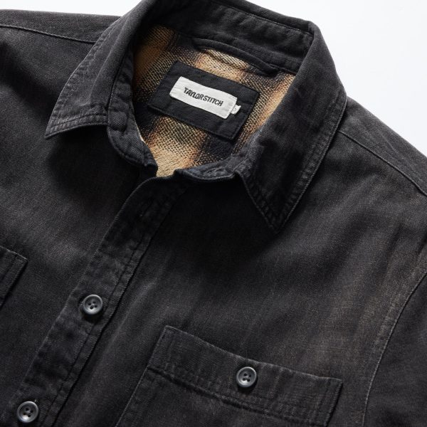 cd29d166354db93ceea9830b2edc06aced0ba05539b7c7d51b42e05375d058d5.jpg The Lined Utility Shirt in Washed Black Denim