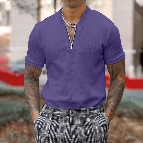 Gentleman business short-sleeved fitness zipper T-shirt