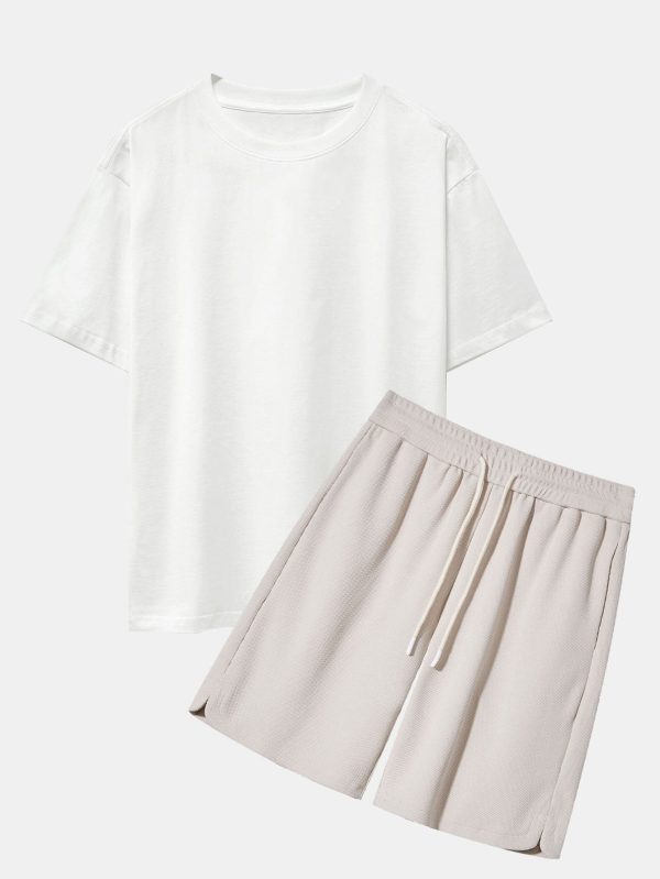 Heavy Weight Oversize T-Shirt &  Loose Fit Drawstring Waffle Shorts