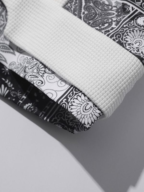 Paisley Print Panel Waffle Sweatshirt & Waffle Jogger Pants