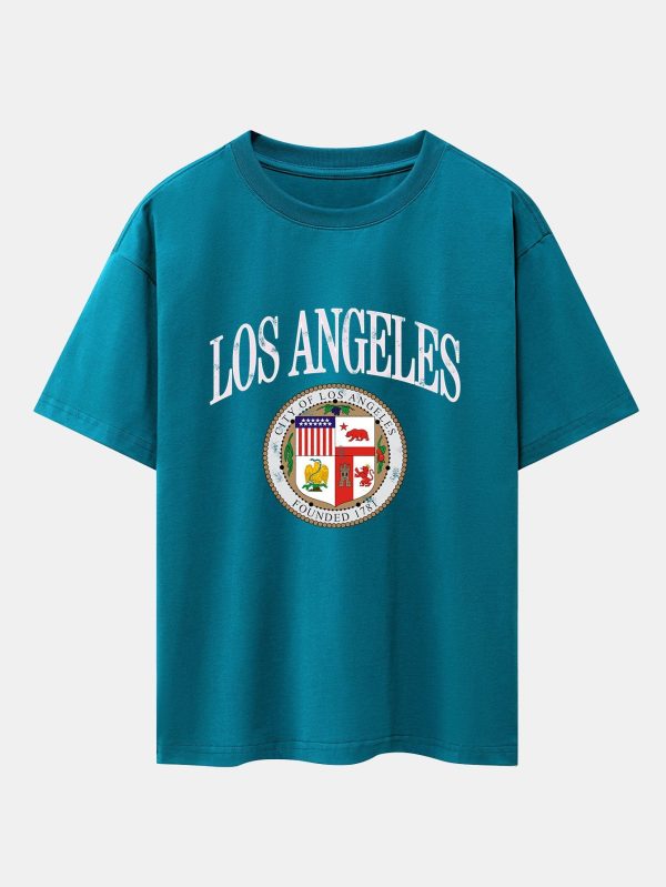 deb31013c861b29795f826c897548128134c1743e9f6cd004c9227e1d55e7620.jpg Los Angeles Coat Of Arms Print Drop Shoulder Oversize T-Shirt