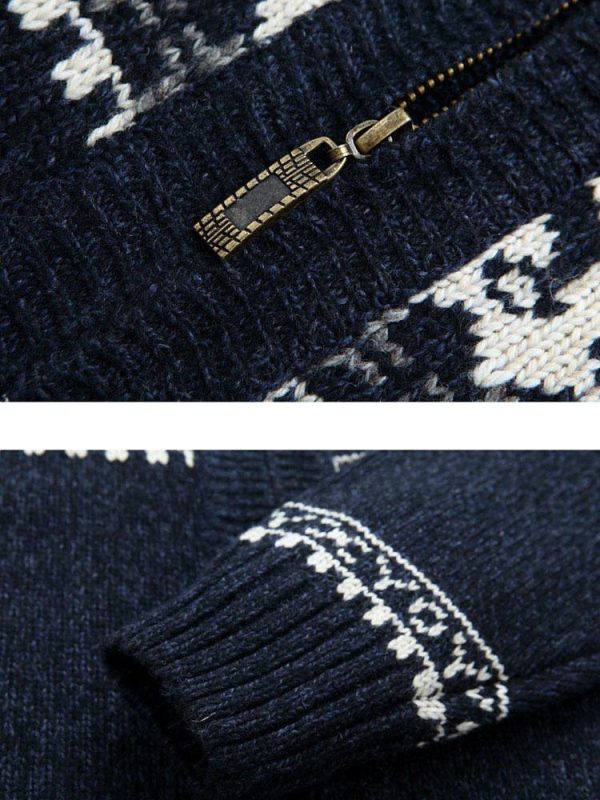 dfb116eef767e0e6b66e85640382025c663e7b01f3dcc322c6479ba2d036438e.jpg Christmas Geometric Print Zip Up Sweater