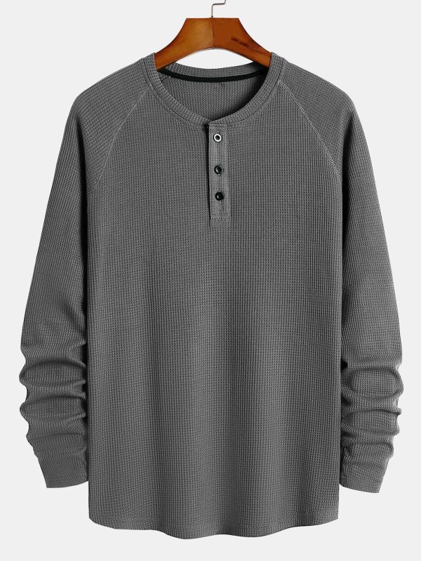dfdcee79aea21238edc8e9f99edf54cef1535723cda9848ae0624a08a23c8d10.jpg Long Sleeve Arc Hem Waffle Henley Shirt