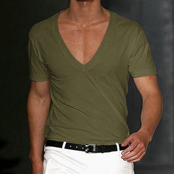 e1c82259335410b60bd5618c45c3b37f620b515facd0a9f398cacdc9d4868983.jpg Men's Basic White Deep V-Neck Cotton Short Sleeve T-Shirt