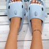 Women Blue Cartoon Shark Design Single Band Slides