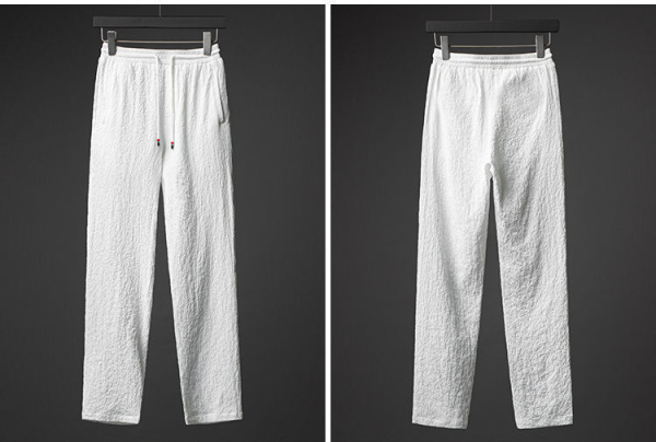 Men's White Ice Silk Linen Two Piece