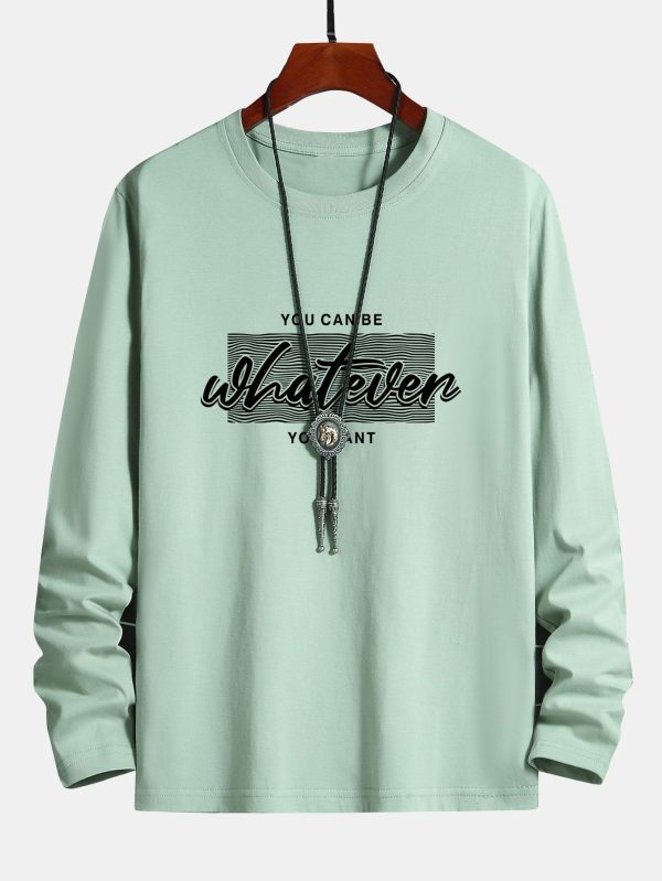 Long Sleeve Slogan Print Cotton T-Shirt