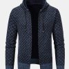 Diamond Pattern Zip Hooded Sweater