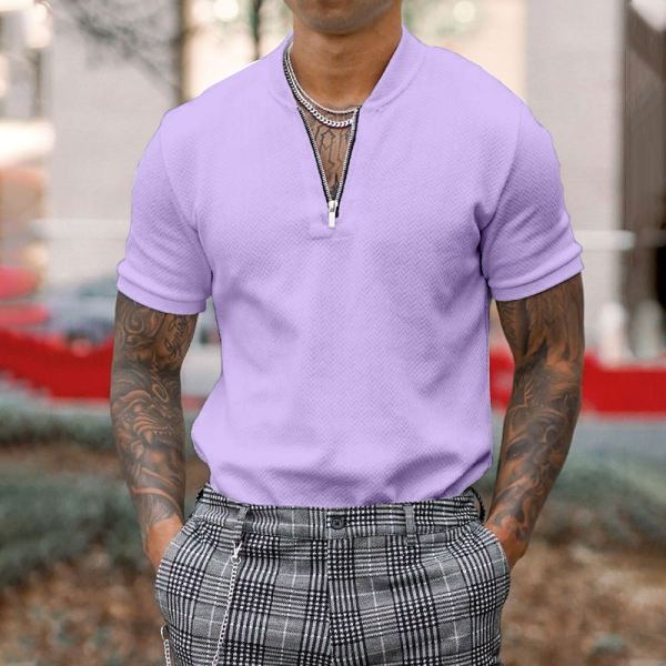 Gentleman business short-sleeved fitness zipper T-shirt