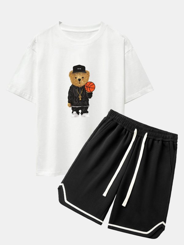 f0d4f2f392dcbfc38122fac0d89cbb75137f1e4f0809e722fa357fa44fa25498.jpg Basketball Bear Print Drop Shoulder Oversize T-Shirt & Jersey Basketball Shorts