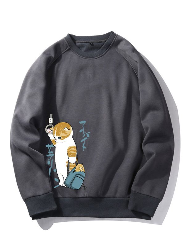 Cute Cat Print Raglan Sleeve Sweatshirt